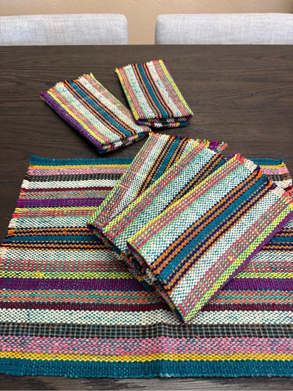 Illari Handmade Peruvian 100% Sheep Wool Placemats Set of 6 Woven Artisan